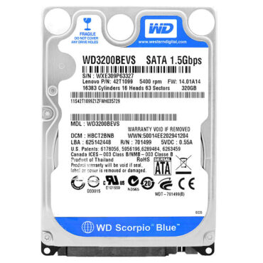 Festplatte WD 320Gb WD3200BEVS 8Mb Cache 5400Rpm Sata I 2,5" Zoll Blue