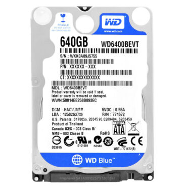 Festplatte WD 640Gb WD6400BEVT 8Mb Cache 5400Rpm Sata II 2,5" Zoll Blue