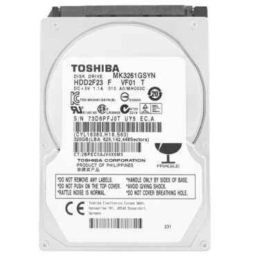 Festplatte Toshiba 320Gb MK3261GSYN 16Mb Cache 7200 RPM Sata II 2,5'' Zoll
