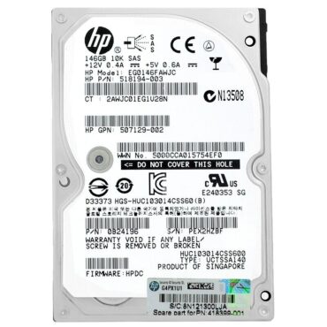 Festplatte HP EG0146FAWJC 146 GB SAS 10 000 Rpm 2,5" Zoll 518194-003