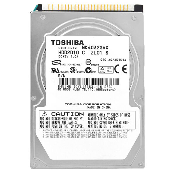 Festplatte Toshiba 40Gb MK4032GAX 8Mb Cache 5400Rpm 2,5" Zoll