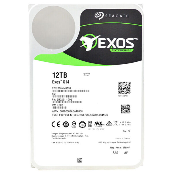 Seagate ST12000NM0038 12TB 7200Rpm 256Mb Cache Sas III 3,5" Zoll Exos X14