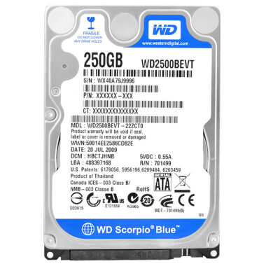Festplatte Western Digital WD2500BEVT 250GB 8Mb Cache 5400Rpm SATA II 2,5" Zoll