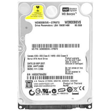 Festplatte WD 80Gb WD800BEVS 8Mb Cache 5400Rpm Sata 2,5" Zoll